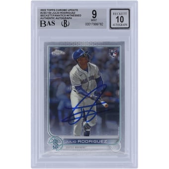 Julio Rodriguez Seattle Mariners Autographed 2022 Topps Chrome Update #USC150 Beckett Fanatics Witnessed Authenticated 9/10 Rookie Card