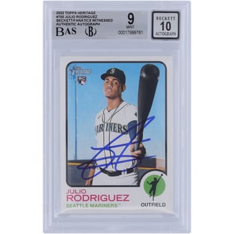 Julio Rodriguez Seattle Mariners Autographed 2022 Topps Heritage #700 Beckett Fanatics Witnessed Authenticated 9/10 Rookie Card