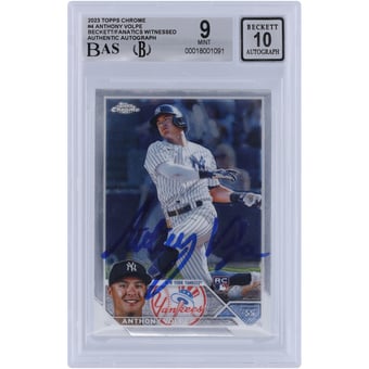 Anthony Volpe New York Yankees Autographed 2023 Topps Chrome #4 Beckett Fanatics Witnessed Authenticated 9/10 Rookie Card