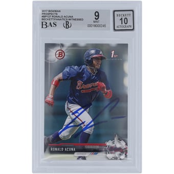 Ronald Acuna Jr. Atlanta Braves Autographed 2017 Bowman Prospects #BP127 Beckett Fanatics Witnessed Authenticated 9/10 Card