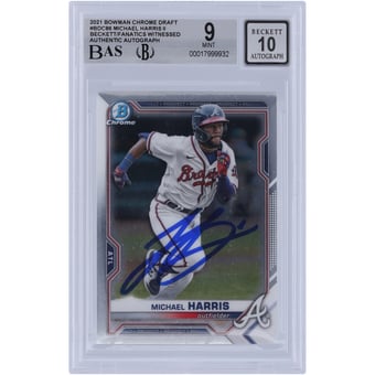 Michael Harris II Atlanta Braves Autographed 2021 Bowman Chrome Draft #BDC-86 Beckett Fanatics Witnessed Authenticated 9/10 Card