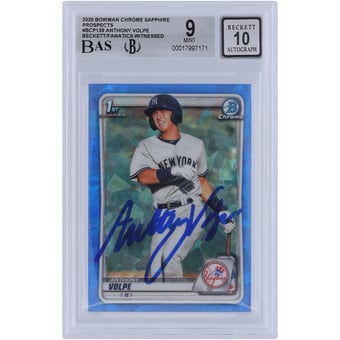 Anthony Volpe New York Yankees Autographed 2020 Bowman Chrome Prospects Sapphire #BCP-139 Beckett Fanatics Witnessed Authenticated 9/10 Card