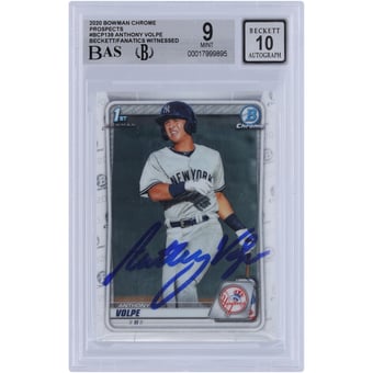 Anthony Volpe New York Yankees Autographed 2020 Bowman Chrome Prospects #BCP-139 Beckett Fanatics Witnessed Authenticated 9/10 Card