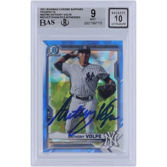 Anthony Volpe New York Yankees Autographed 2021 Bowman Chrome Prospects Sapphire #BCP-85 Beckett Fanatics Witnessed Authenticated 9/10 Card