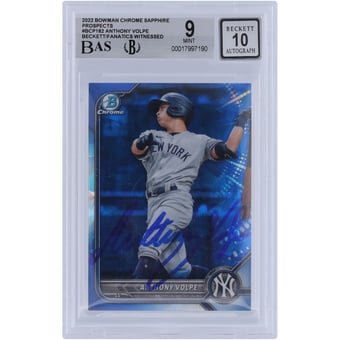 Anthony Volpe New York Yankees Autographed 2022 Bowman Chrome Prospects Sapphire #BCP-182 Beckett Fanatics Witnessed Authenticated 9/10 Card
