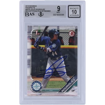 Julio Rodriguez Seattle Mariners Autographed 2019 Bowman Prospects #BP-33 Beckett Fanatics Witnessed Authenticated 9/10 Card
