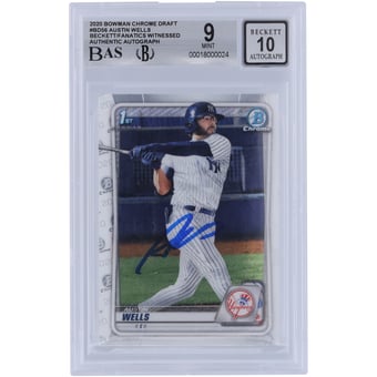 Austin Wells New York Yankees Autographed 2020 Bowman Chrome Draft #BD-56 Beckett Fanatics Witnessed Authenticated 9/10 Card