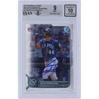 Julio Rodriguez Seattle Mariners Autographed 2022 Bowman Chrome #48 Beckett Fanatics Witnessed Authenticated 9/10 Rookie Card