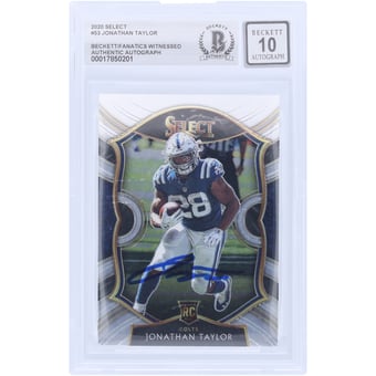 Jonathan Taylor Indianapolis Colts Autographed 2020 Panini Select #53 Beckett Fanatics Witnessed Authenticated 10 Rookie Card