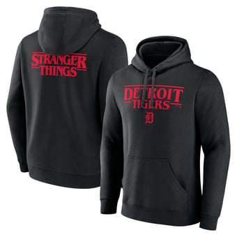 Men's Black Detroit Tigers Stranger Things Logo Lockup Pullover Hoodie