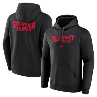 Men's Black Milwaukee Brewers Stranger Things Logo Lockup Pullover Hoodie