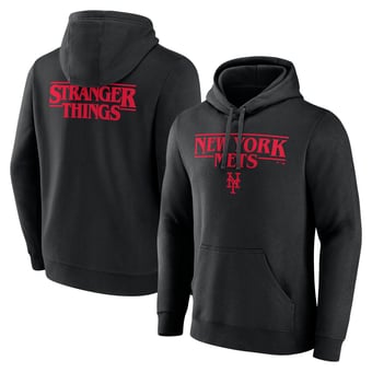 Men's Black New York Mets Stranger Things Logo Lockup Pullover Hoodie