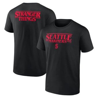 Men's Black Seattle Mariners Stranger Things Logo Lockup T-Shirt