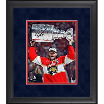 Carter Verhaeghe Florida Panthers Autographed 2025 Stanley Cup Champions Framed 8" x 10" Raising Cup Photograph