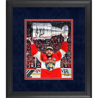 Sam Reinhart Florida Panthers Autographed 2025 Stanley Cup Champions Framed 8" x 10" Raising Cup Photograph