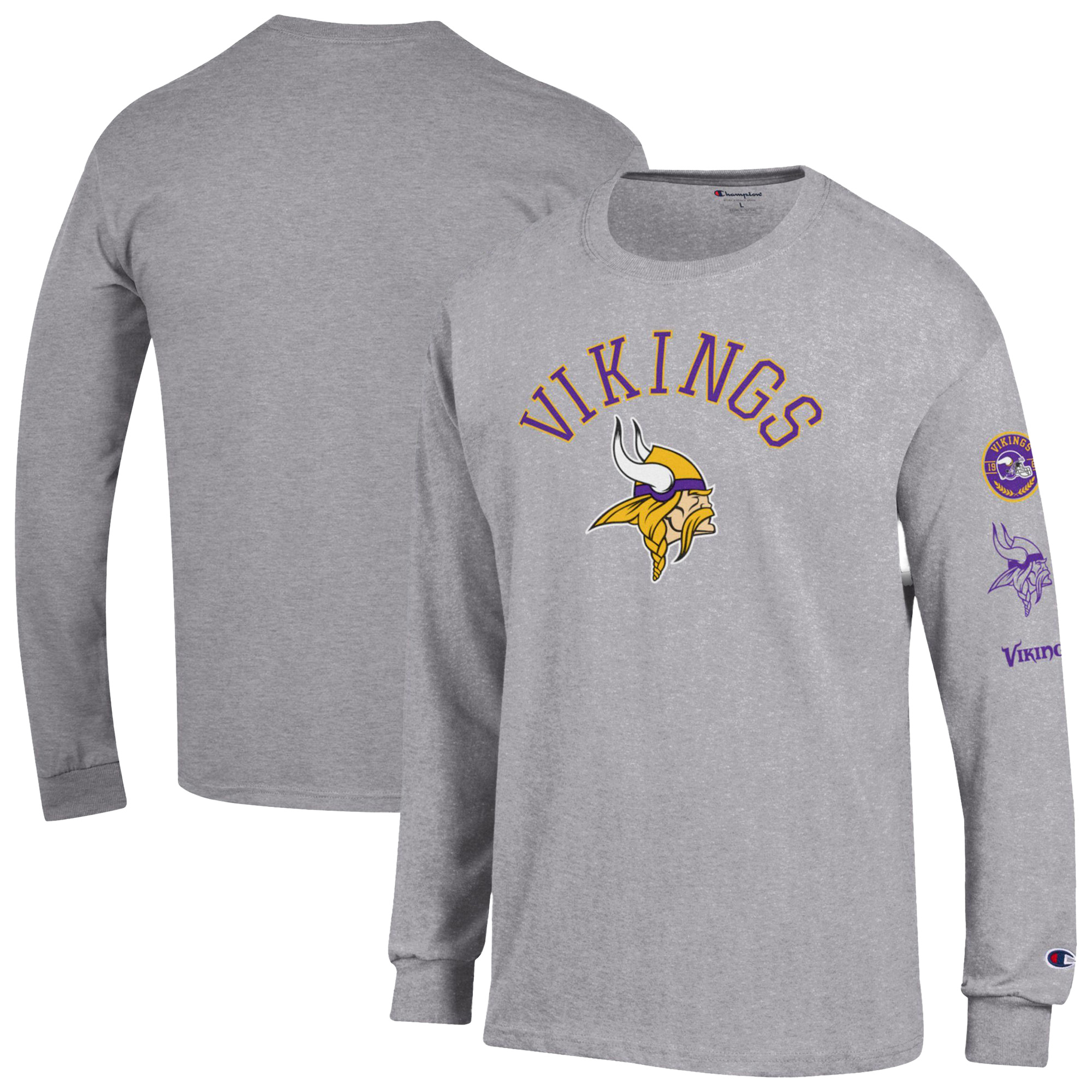Men's Champion  Heather Gray Minnesota Vikings Seal Long Sleeve T-Shirt