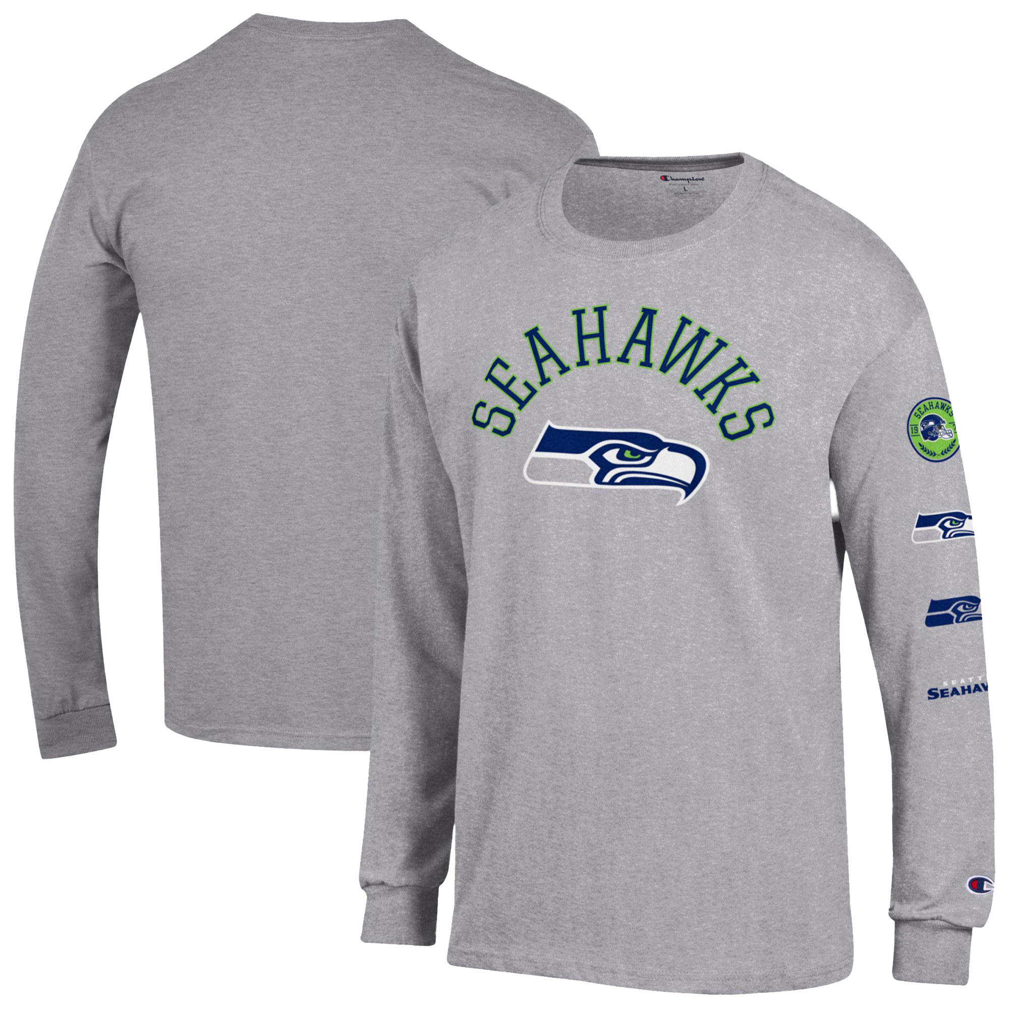 Champion Men's Heather Gray Seattle Seahawks Seal Long Sleeve T-Shirt - Heather Gray