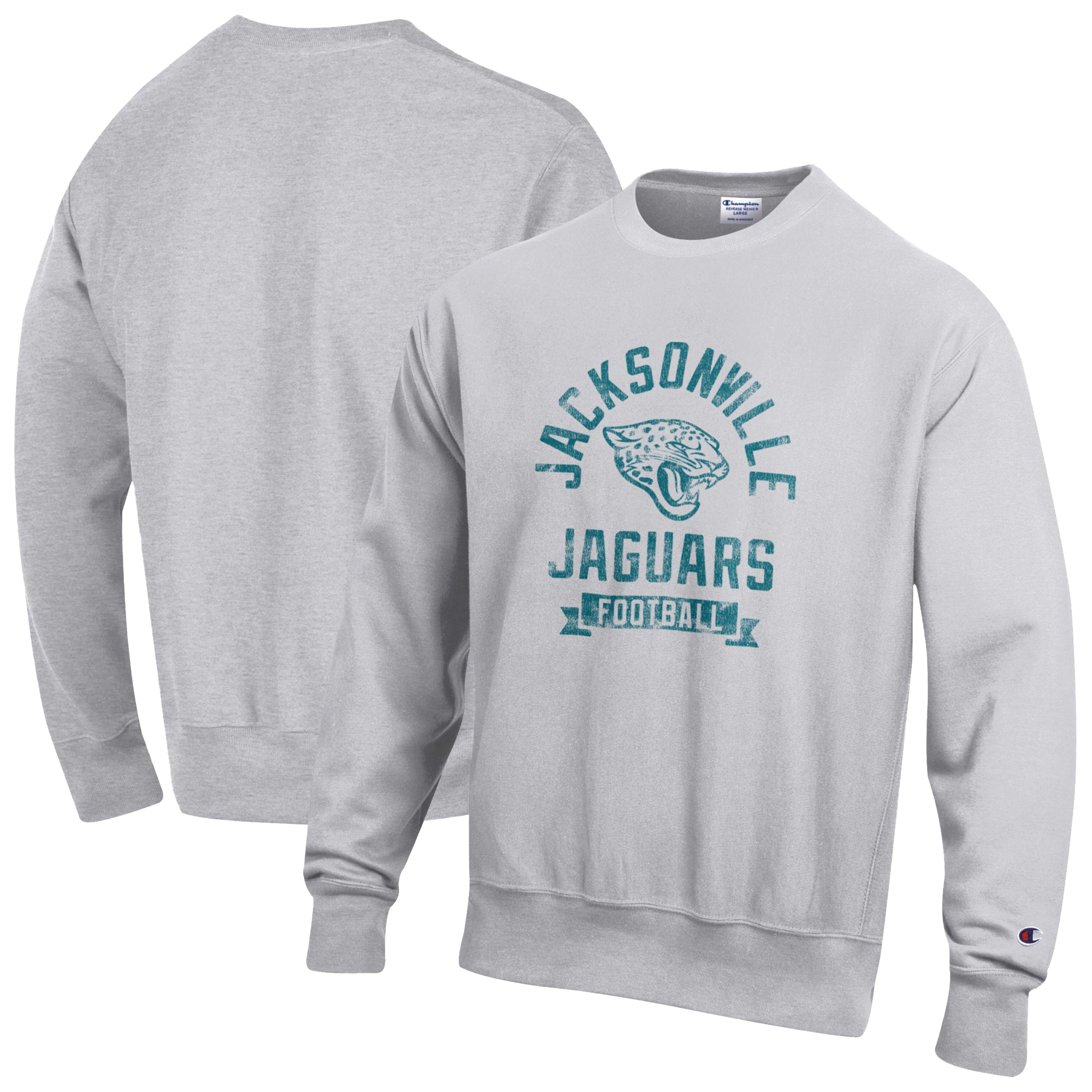 Men's Champion Heather Gray Jacksonville Jaguars Reverse Weave Fleece Pullover Sweatshirt