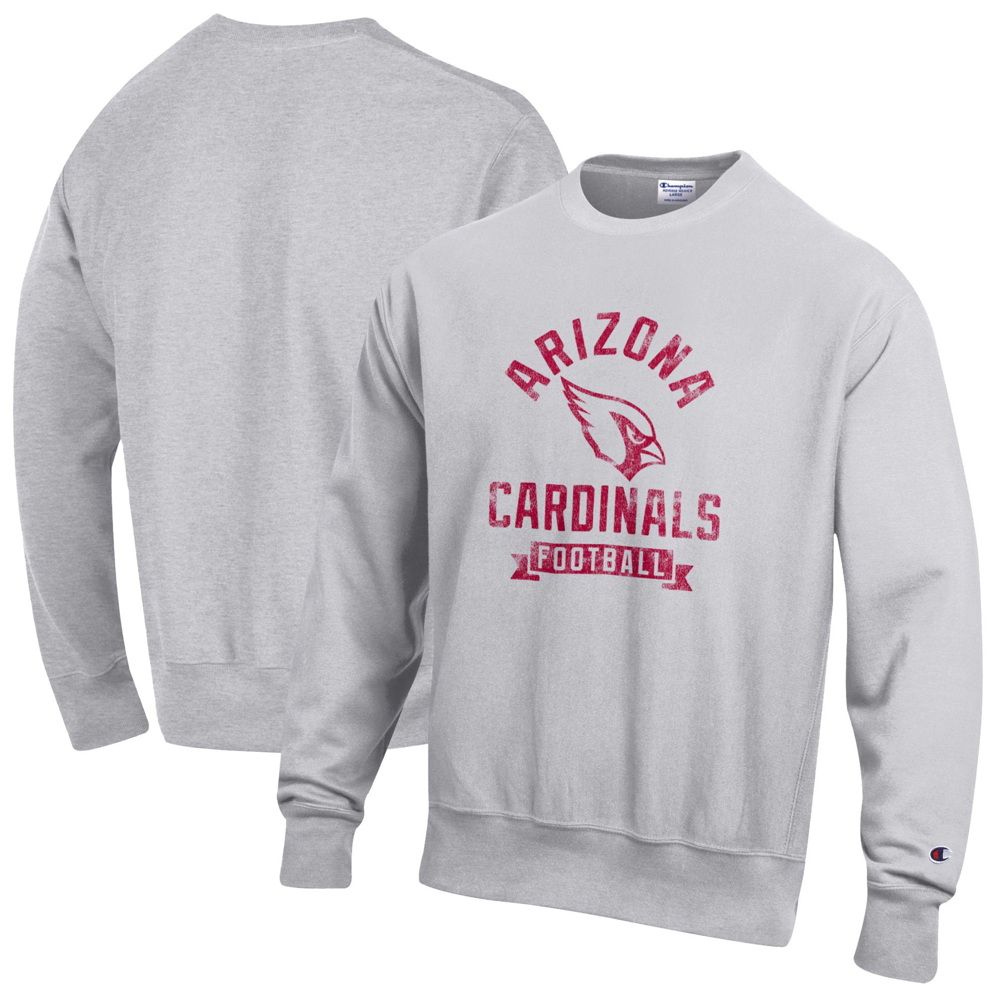 Men's Champion Heather Gray Arizona Cardinals Reverse Weave Fleece Pullover Sweatshirt