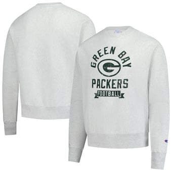 Men's Champion  Heather Gray Green Bay Packers Reverse Weave Fleece Pullover Sweatshirt