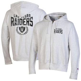 Men's Champion Heather Gray Las Vegas Raiders Reverse Weave Full-Zip Hoodie