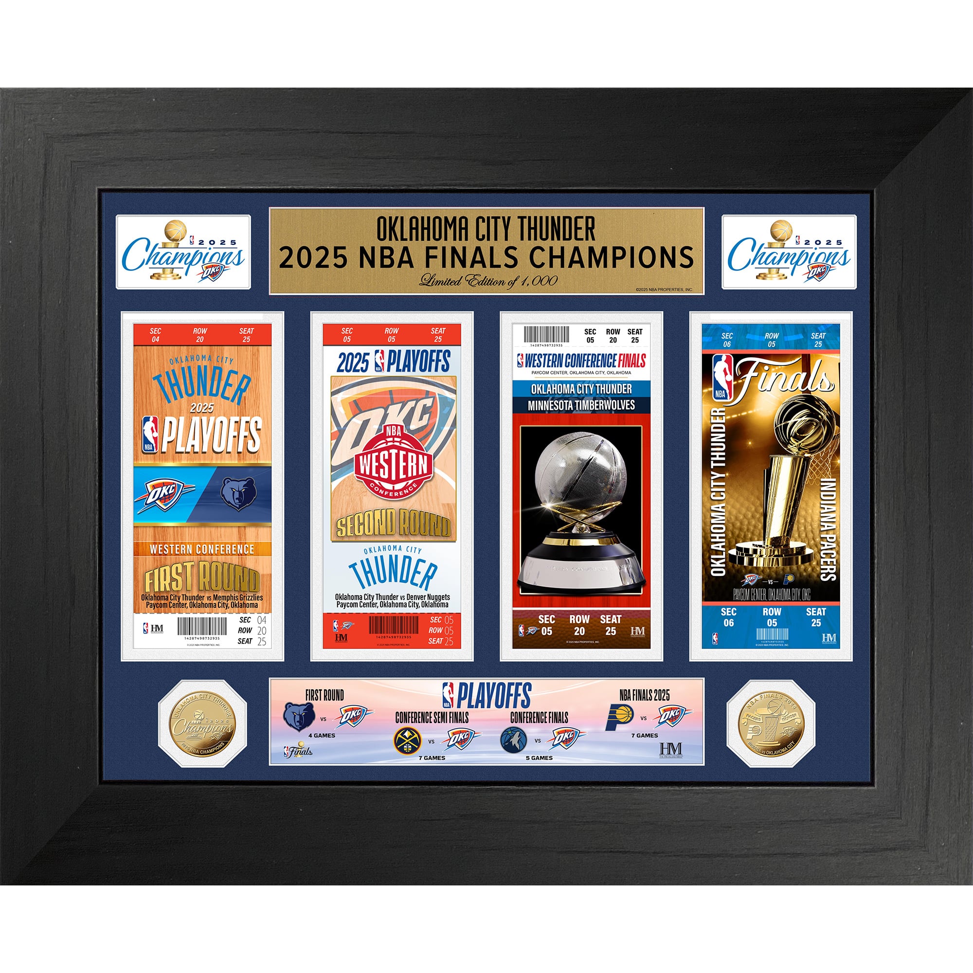 Highland Mint Oklahoma City Thunder 2025 NBA Finals Champions 18" x 22" Deluxe Ticket & Gold Coin Collection Photo Mint
