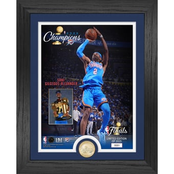"Highland Mint Shai Gilgeous-Alexander Oklahoma City Thunder 2025 NBA Finals Champions 13"" x 16"" Trophy Raising Bronze Coin Photo Mint"