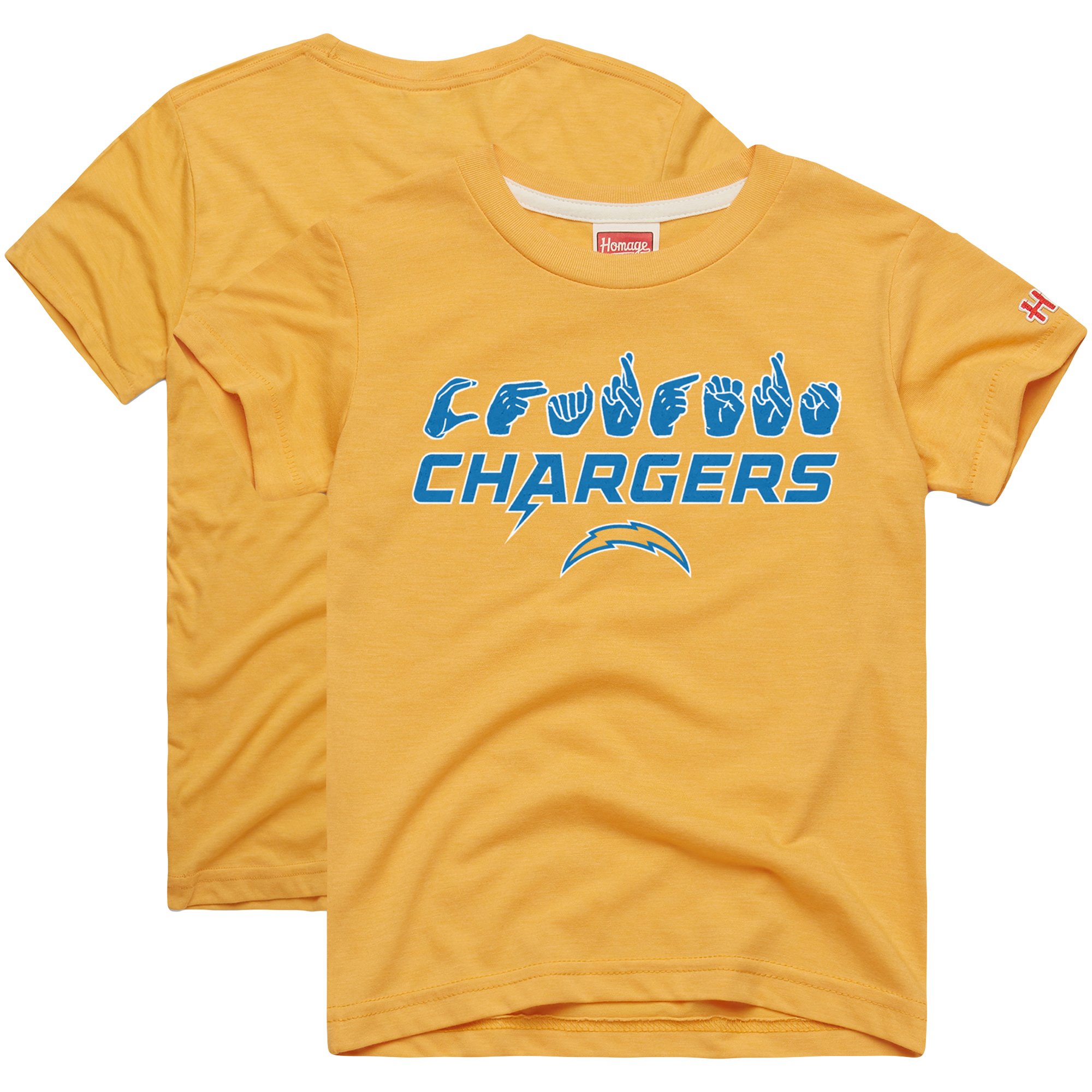 Youth Homage Gold Los Angeles Chargers Love Sign x ASL 2.0 Tri-Blend T-Shirt