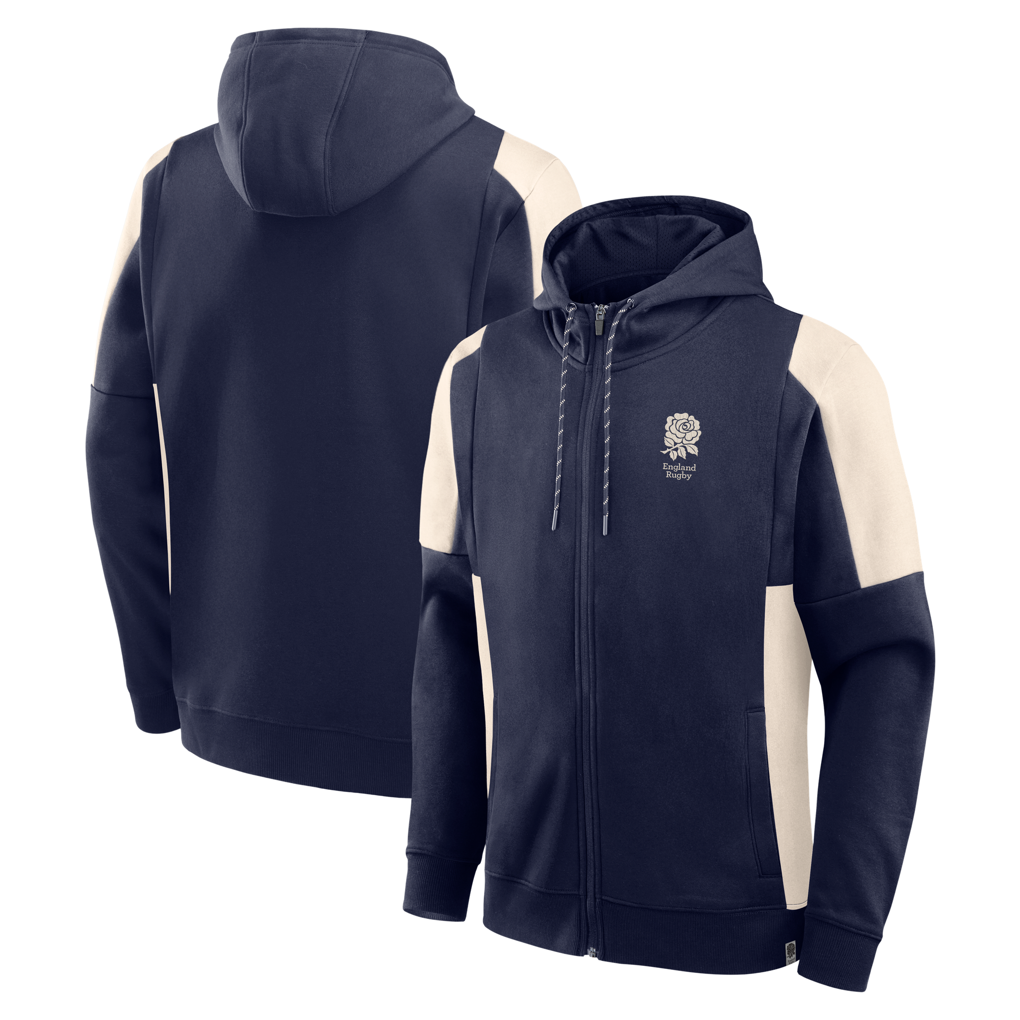 Felpa con cappuccio in pile con zip intera England Rugby Classics - Blu navy