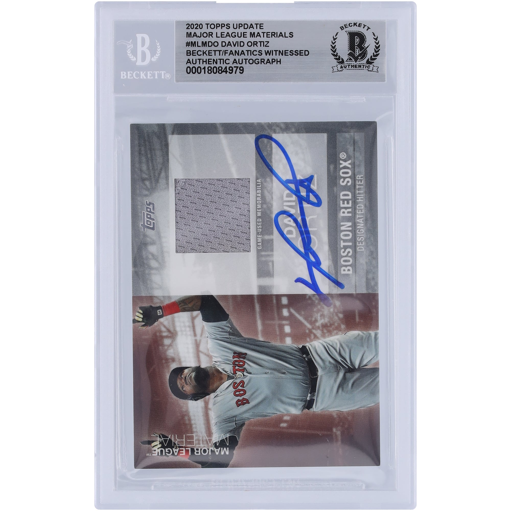 David Ortiz Boston Red Sox Autographed 2020 Topps Update Major League Material Grey Jersey Relic #MLM-DO Beckett Fanatics Witnessed Authenticated Card. rookie card picture