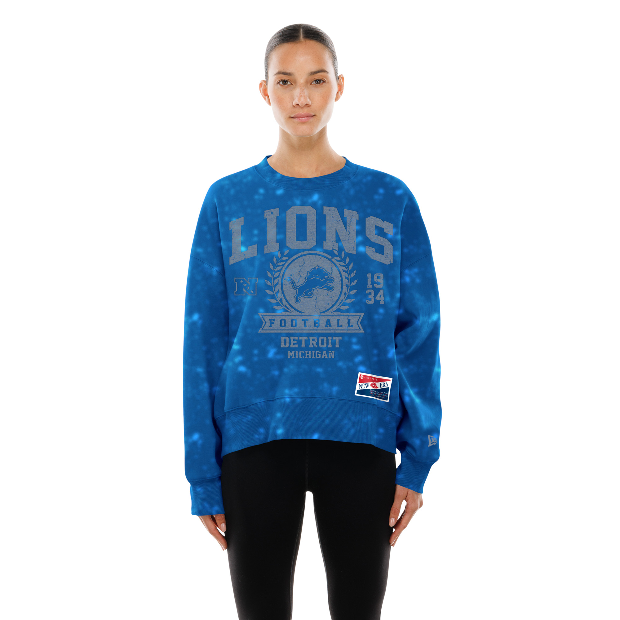 Women's New Era  Blue Detroit Lions Throwback Oversized Boxy Sweatshirt