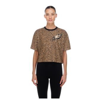Women's New Era  Brown Philadelphia Eagles Mom & Me Leopard Boxy Cropped T-Shirt