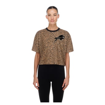 Women's New Era  Brown Buffalo Bills Mom & Me Leopard Boxy Cropped T-Shirt