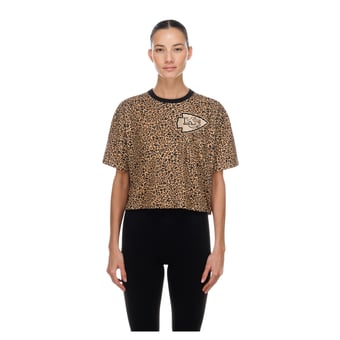 Women's New Era  Brown Kansas City Chiefs Mom & Me Leopard Boxy Cropped T-Shirt