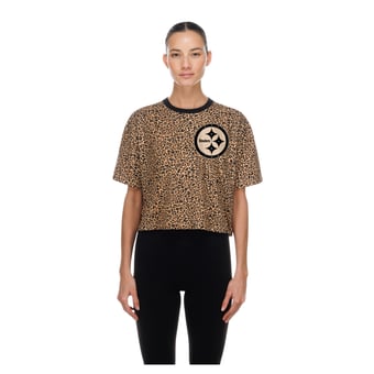 Women's New Era  Brown Pittsburgh Steelers Mom & Me Leopard Boxy Cropped T-Shirt