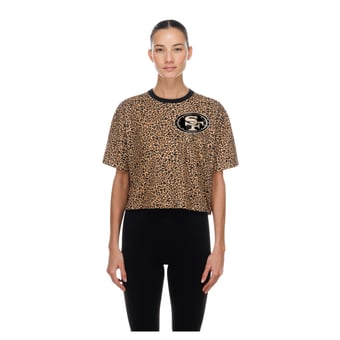 Women's New Era  Brown San Francisco 49ers Mom & Me Leopard Boxy Cropped T-Shirt