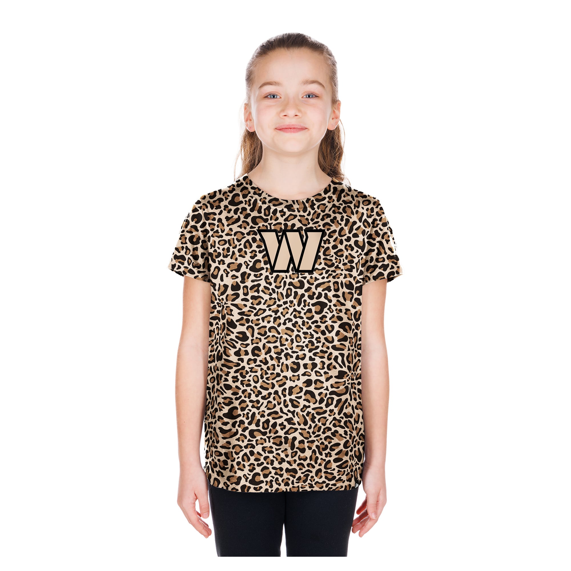 Girls Youth New Era  Tan Washington Commanders Mom & Me Leopard T-Shirt