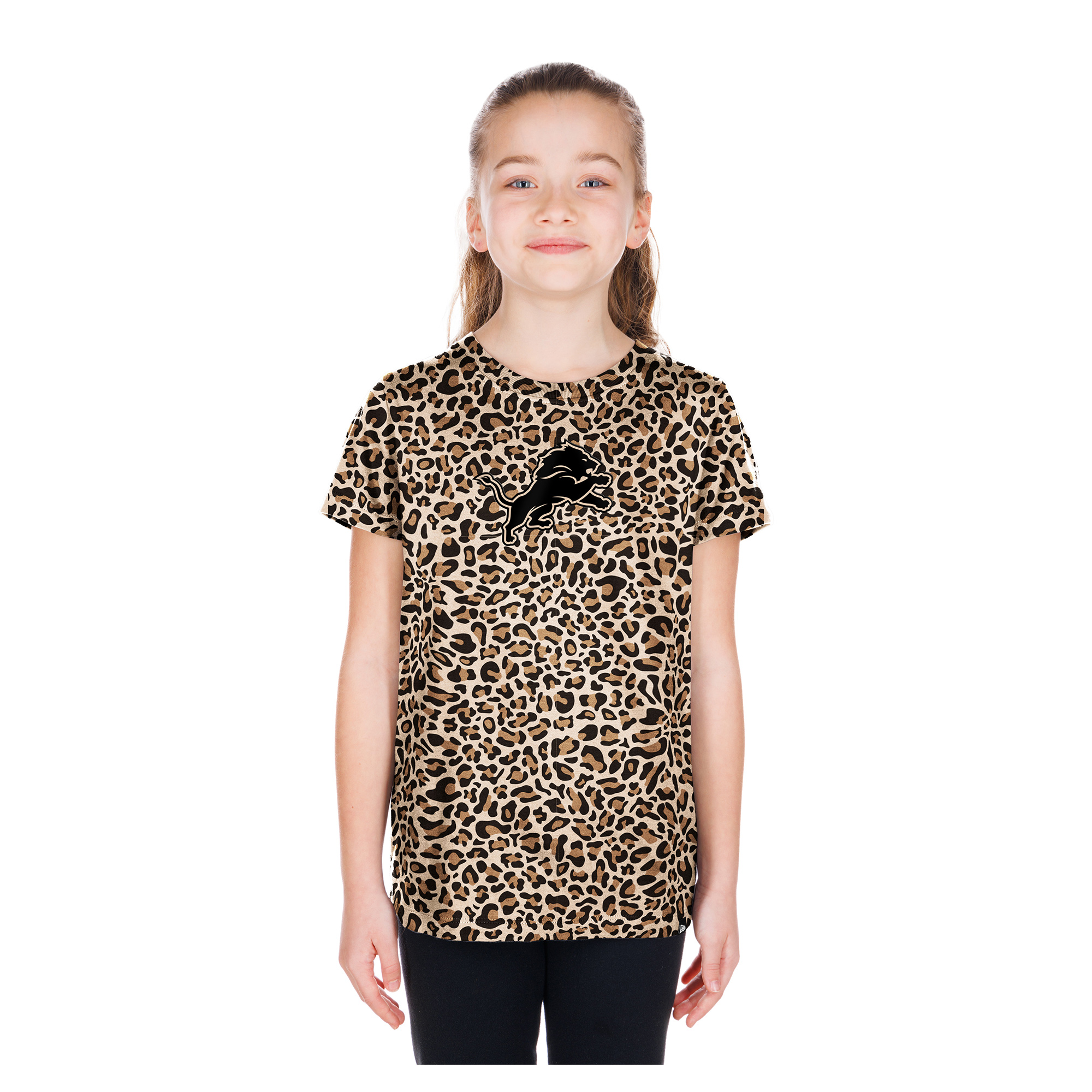 Girls Youth New Era  Tan Detroit Lions Mom & Me Leopard T-Shirt