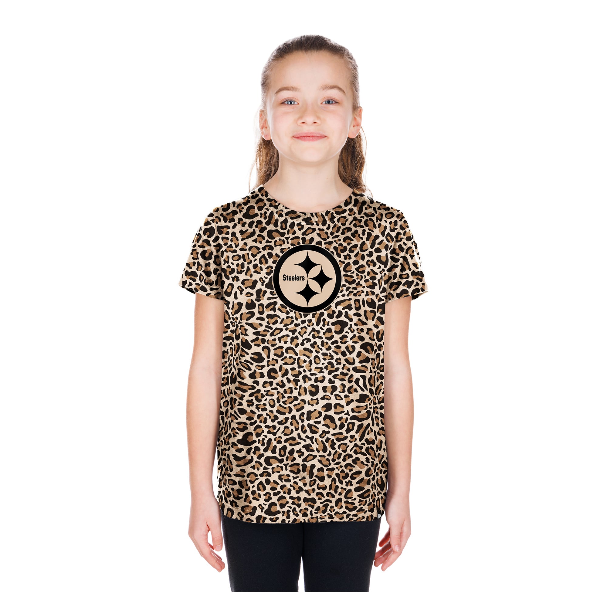 Girls Youth New Era  Tan Pittsburgh Steelers Mom & Me Leopard T-Shirt