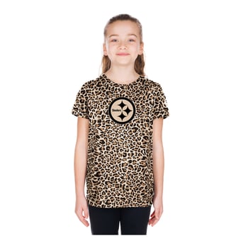 Girls Youth New Era  Tan Pittsburgh Steelers Mom & Me Leopard T-Shirt