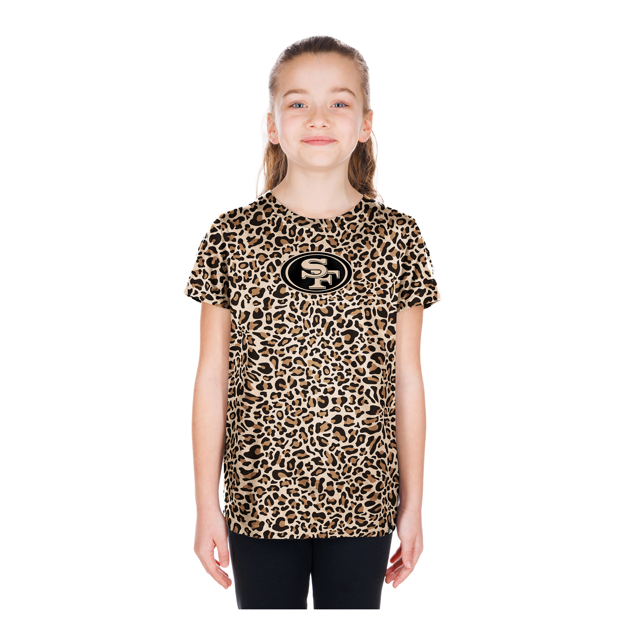 Girls Youth New Era Tan San Francisco 49ers Mom & Me Leopard T-Shirt
