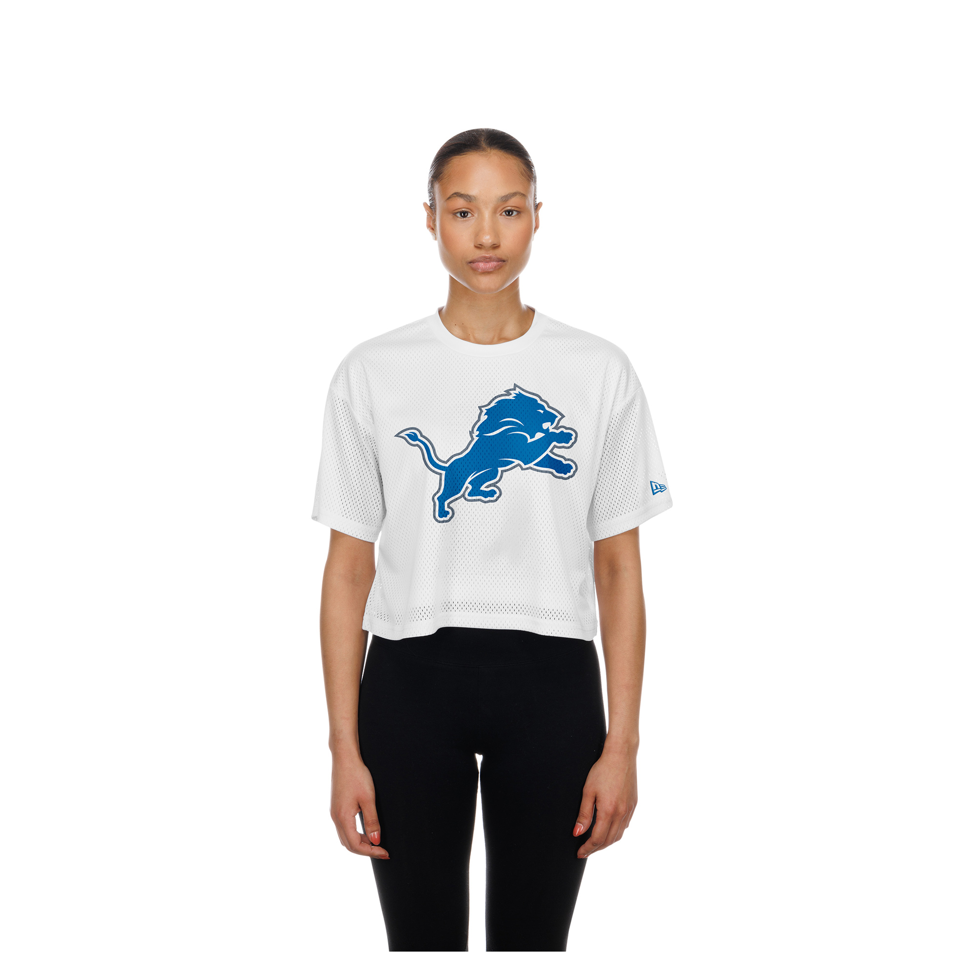 Women's New Era  White Detroit Lions Summer Mesh Cropped Boxy T-Shirt