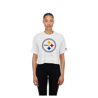 Women's New Era  White Pittsburgh Steelers Summer Mesh Cropped Boxy T-Shirt