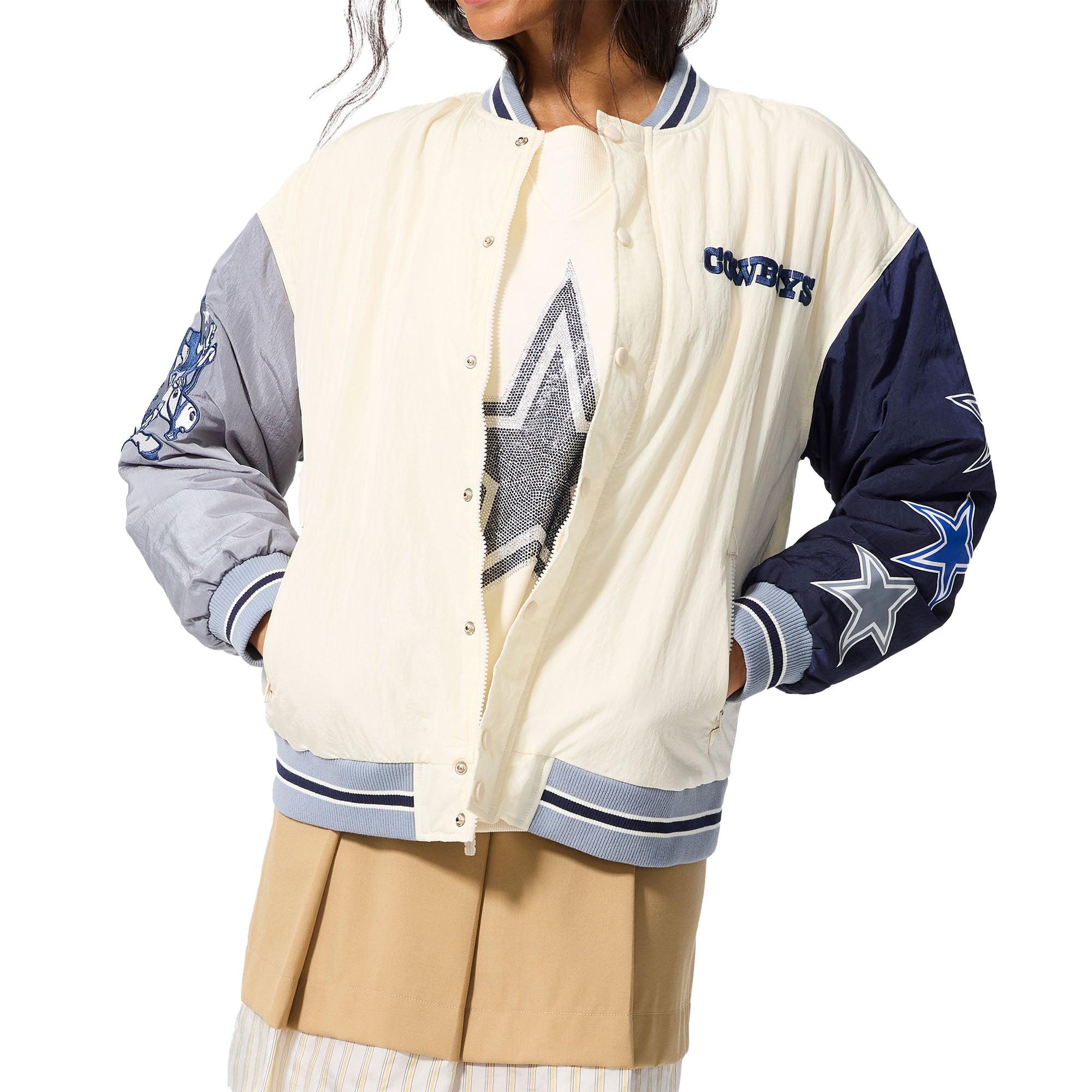 Unisex Terez Cream/Gray Dallas Cowboys Colorblock Star Full-Snap Bomber Jacket Unisex Terez Cream/Gray Dallas Cowboys Colorblock Star Full-Snap Bomber Jacket