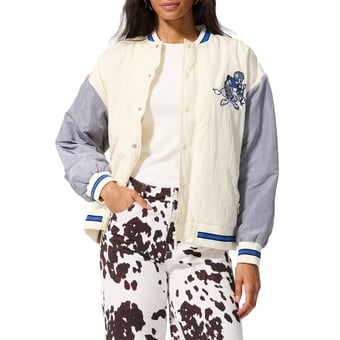 Women's Terez Cream Dallas Cowboys Color Block Full-Snap Bomber Jacket