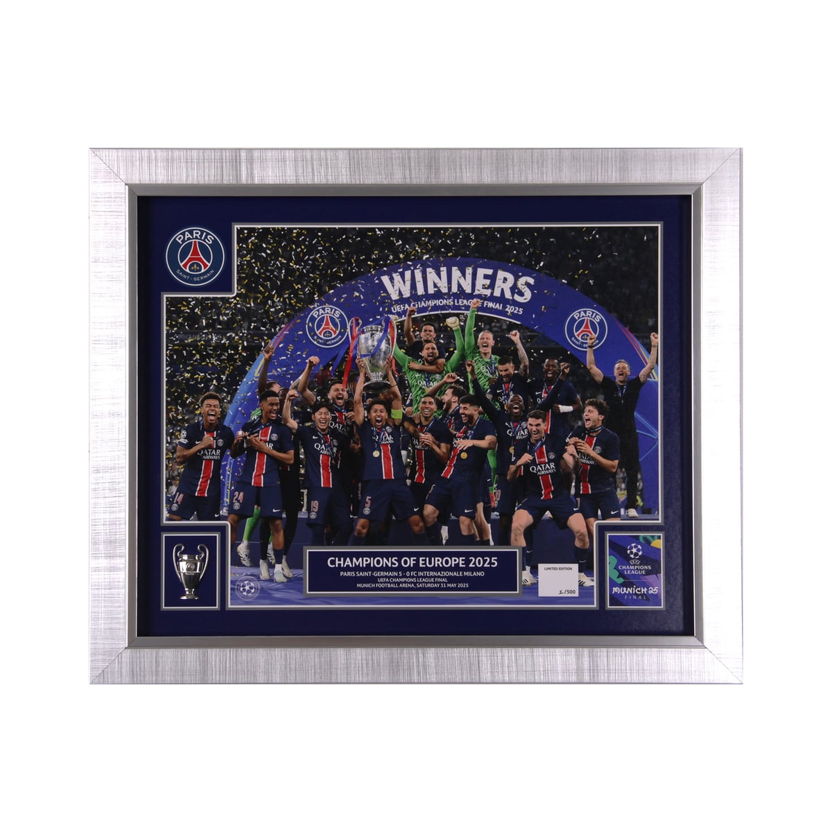 Cadre Collector PSG Champions d'Europe 2025 « Célébration » avec 2D trophée . - 20 x 16