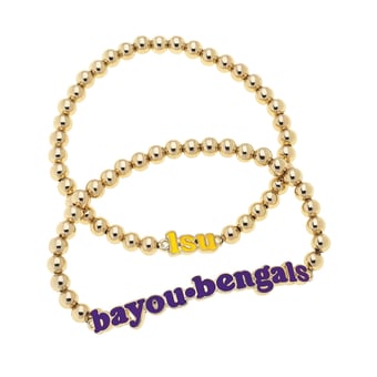 CANVAS Style LSU Tigers 18k Gold-Plated Slogan Ball Bead Stretch Bracelets Set of 2