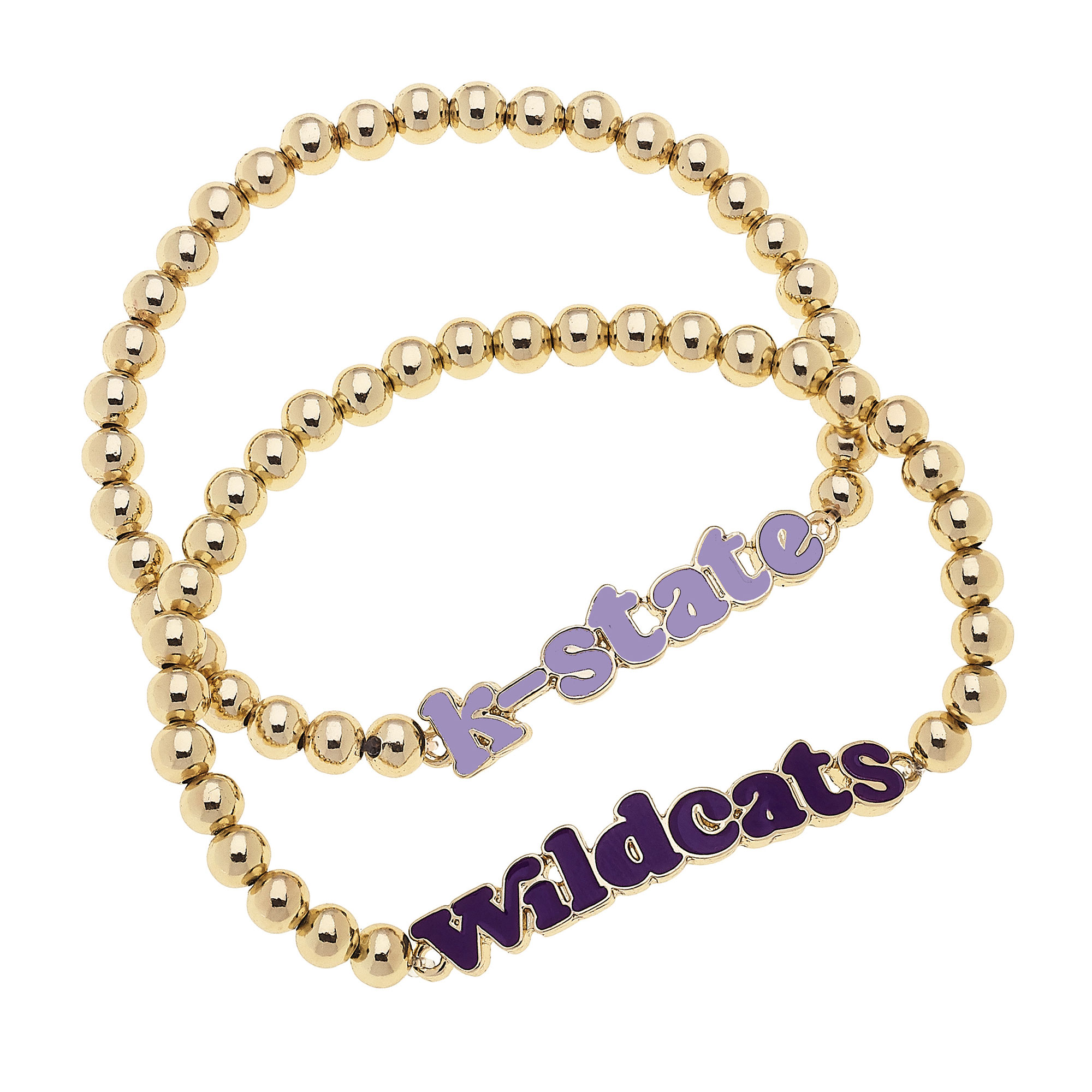 CANVAS Style Kansas State Wildcats 18k Gold-Plated Slogan Ball Bead Stretch Bracelets Set of 2