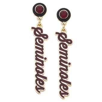 CANVAS Style Florida State Seminoles 18k Gold-Plated Rhinestone Drop Script Earrings