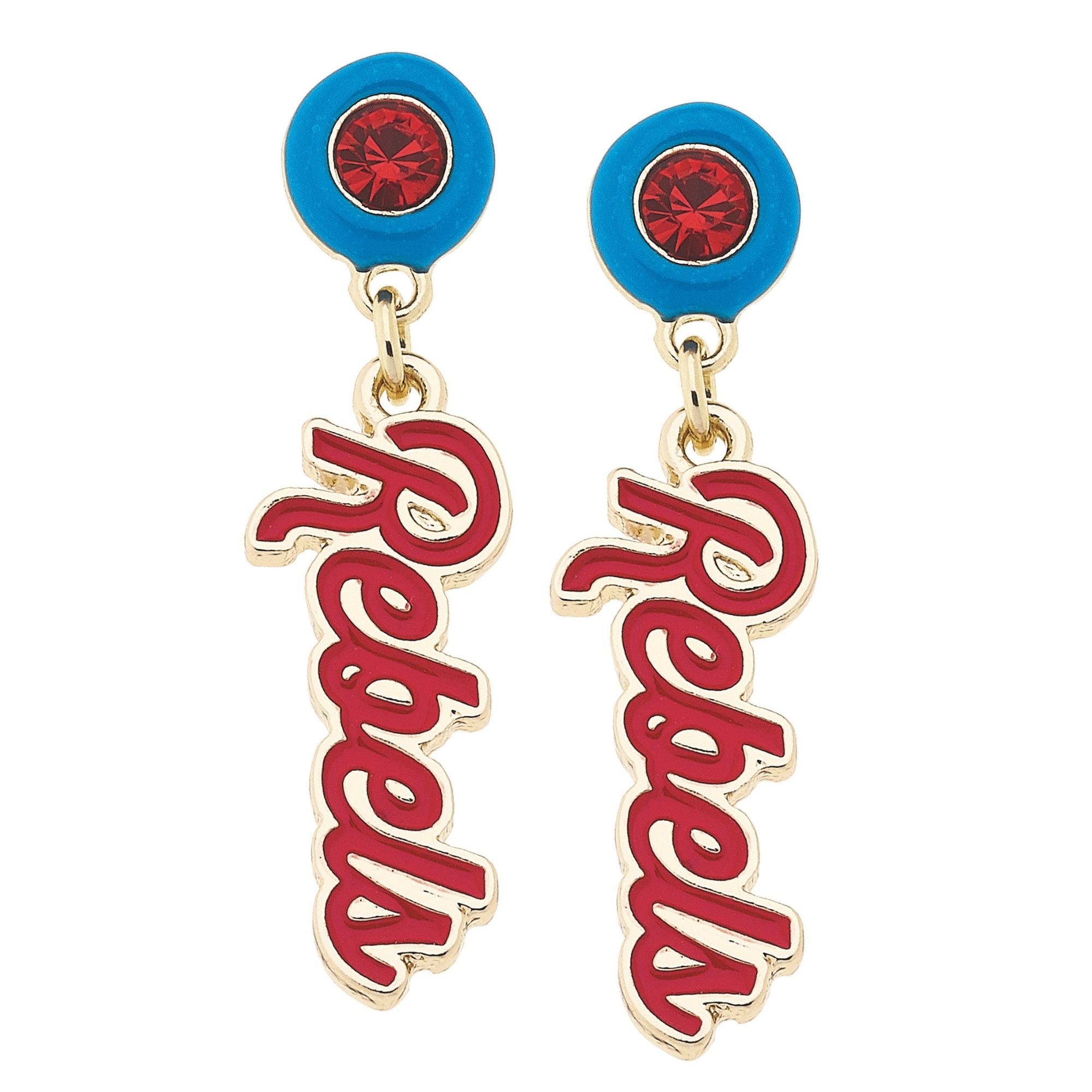 CANVAS Style Ole Miss Rebels 18k Gold-Plated Rhinestone Drop Script Earrings